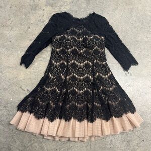 Betsy Adam Black Cream Lace Mini Fit & Flare Dress Size 12 Whimsigoth Formal